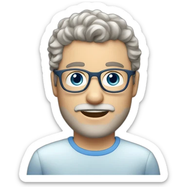 one european average size guy with short curly light brown hair and blue eyes and glasses and a light grey beard, sticker