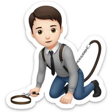 Brunette man crawling with a collar and leash on sticker