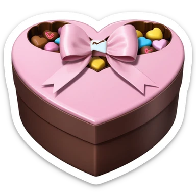 pale pink heart box, pale pink bow, filled with chocolates inside sticker