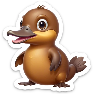 Cinematic Comical Platypus Portrait Emoji, Head tilted dramatically with an exaggeratedly amused expression, featuring a striking, glossy brown fur with a whimsically flat duckbill and wide, expressive eyes full of playful disbelief, Simplified yet hilariously expressive features, highly detailed, glowing with a slightly sassy glow, high shine, dramatic yet playful, stylized with an air of cheeky aquatic mischief, bright and endearing, soft glowing outline, capturing the essence of a spirited and over‐the‐top platypus, so meme‐worthy it feels like it could quack its way into internet fame instantly! sticker