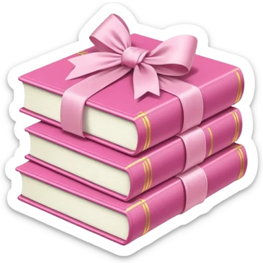 Pink Books stacked up and tied together by a white bow sticker