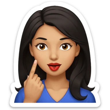 black slighty browin hair light brown skin woman, flirtatious gesture, biting her finger and winking emoji she also has tall hair and brown eyes sticker