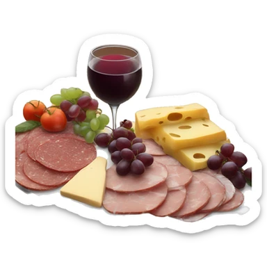 Realistic charcuterie board with wine  sticker