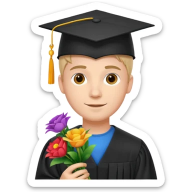 Graduated Students, Male,wearing graduation cap, holding bouquet of flowers
 sticker