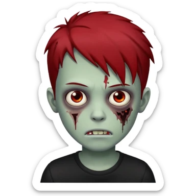 boy zombie with red and black hair  hair emo dark brown eyes and the hair With blackshirt  sticker