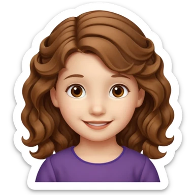EMOJI COMO LOS DEL IPHONE IOS. SOLO CARA NIÑA, SIN EL CUELLO. 3 AÑOS. PELO LARGO, ONFULADO, MARRON SEMIRECOGIDO, Y OJOS MARRONES. SONRIENDO, Y FONDO TRANSPARENTE sticker