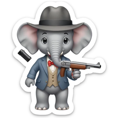 elephant with tommy gun and fedora hat sticker
