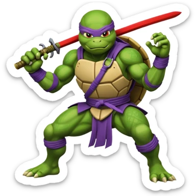 emote of a cartoon donatello ninja turtle in action pose with word RAID underneath sticker