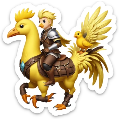Chocobo with rider, yellow bird carrying a human character sticker