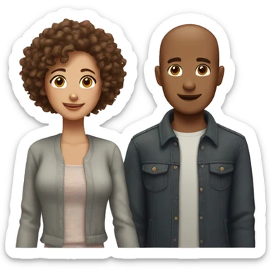 A couple that loves eachother both have brown hair and the guy has buzz cut and a girl has curly hair  sticker