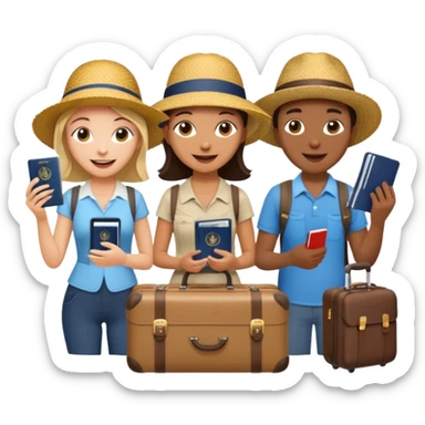 3 persons going on holiday vacation, group travel sticker