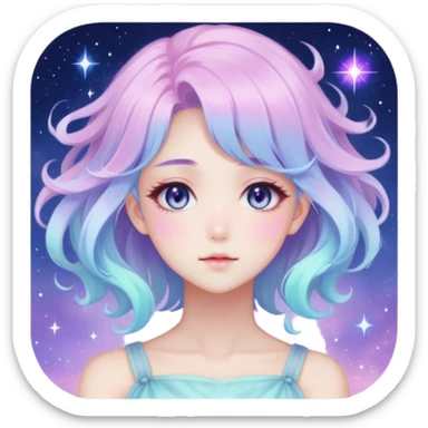 Beautiful gorgeous anime lady with beautiful nebula hair, fashion aesthetic, ethereal, fairycore, pastelcore  sticker