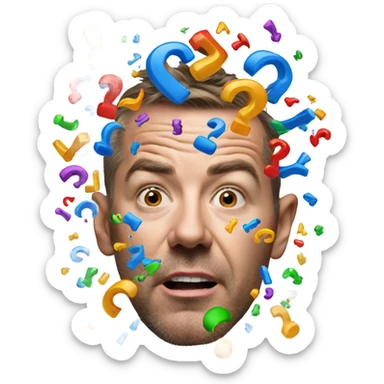 A guys head exploding with question marks.  sticker