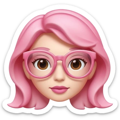 A 3D cartoon rose-pink spectacle with glossy curved frames and soft reflections, feminine Memoji-style rendering., negaive  characters sticker