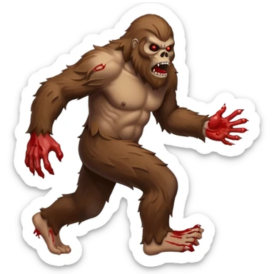 An angry sasquatch running full speed to the right in "blitzkrieg" mode. In the style of you bleeding skull art. Needs to be running in the opposite direction with bloody hands and feet sticker
