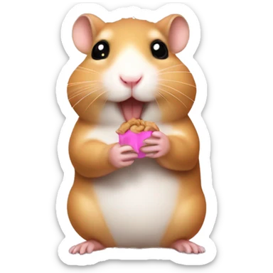 Hamster cute eating a nut wearing a pink bow  sticker