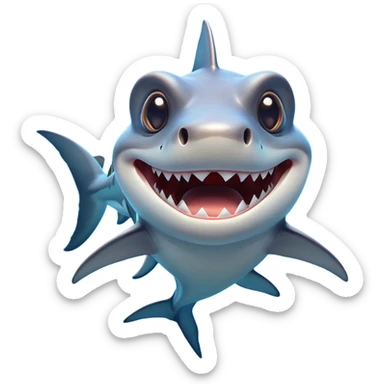 Cinematic Comical Hammerhead Shark Portrait Emoji, Head tilted dramatically with an exaggeratedly shocked expression, featuring its iconic wide-set eyes on a distinct hammer-shaped head, a sleek body with comically expressive fins, and a quirky, animated demeanor, Simplified yet hilariously expressive features, highly detailed, glowing with a slightly sassy oceanic glow, high shine, dramatic yet playful, stylized with an air of cheeky marine mischief, soft glowing outline, capturing the essence of a meme-worthy hammerhead that looks ready to side-eye its way into viral fame! sticker