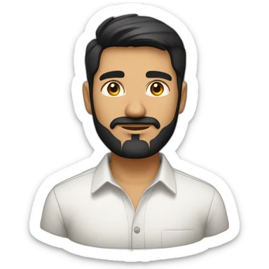Indian white tan skin man developer in plain white shirt with sleeve up and nice medium length short black hair and medium  black beard close up profile image sticker