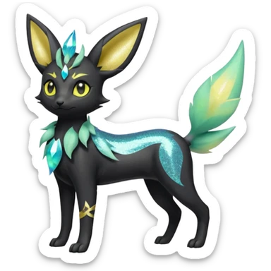 Multicolored sparkly pastel dark iridescent light pale gloomy spooky realistic pretty cool elegant realistic floral exotic Trico-Bolthund-Electrike-Luxray-Umbreon-Leafeon-hybrid, full body sticker