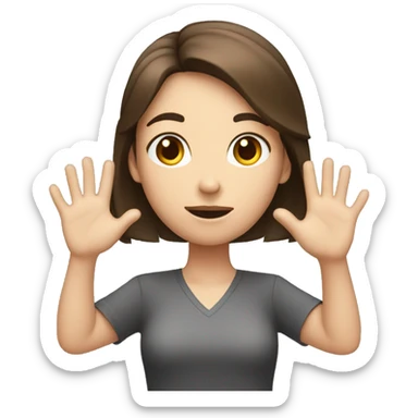 girl with brunette hair and white skin shrugging with hands up sticker