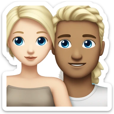 white skin girl with blue eyes and long light blonde hair hugging white skin boyfriend with blue eyes and brown hair sticker