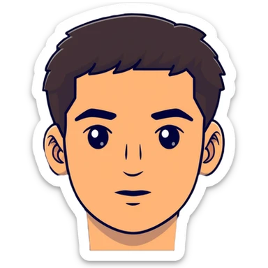 close-up of man face only with medium eyes, medium light skin tone, dark hair, no neck visible, just the face sticker