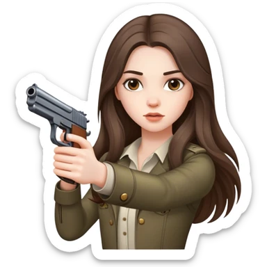 beautiful pale brunette girl with long hair with gun  sticker