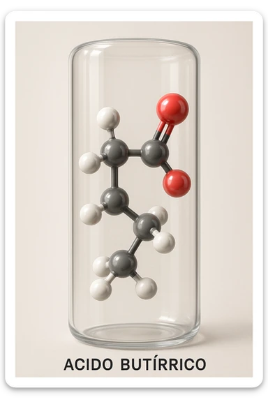 Vertical, hyper-realistic 3D cutaway illustration: Acido Butirrico sticker