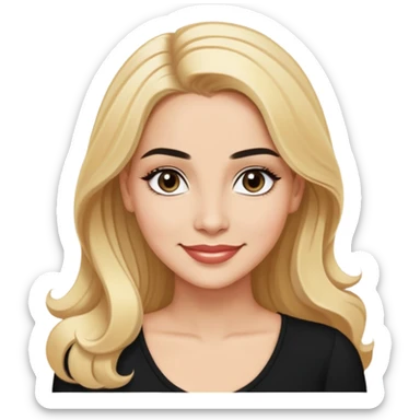 Professional portrait of Linette Torres, Puerto Rican actress with light skin, charismatic expression, bright eyes, beautifully shaped eyebrows, charming smile, long blonde hair, wearing an elegant black top sticker