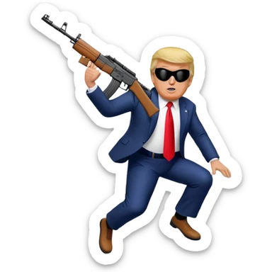 Donald trump in a ski mask holding a ak47 and jumping over the White House  sticker