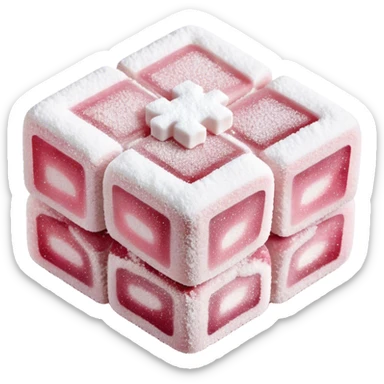 Turkish Delight Cinematic Realistic Turkish Delight Dessert Emoji, depicted as a single, delicate piece of Turkish delight dusted with powdered sugar, rendered with intricate textures and soft, inviting lighting. sticker