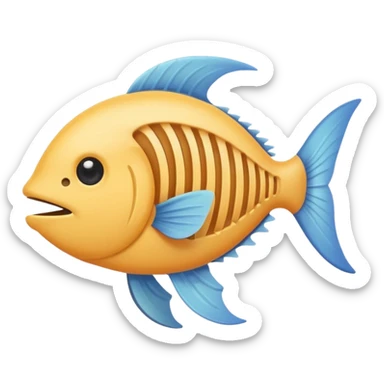 A simple emoji-style fishbone — cartoon look, clean outline, pastel colors, with a rounded fish head, hollow eye, and clear rib bones leading to a tail. Minimal, cute, and high contrast without any cat shown sticker