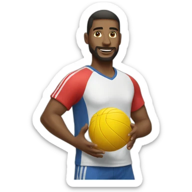 men playing handball with sporty clothes and a ball sticker