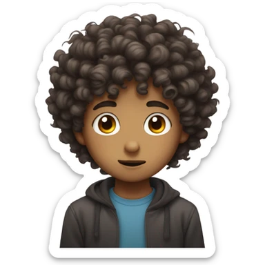 A curly hair circle with cute big anime eyes boy sticker
