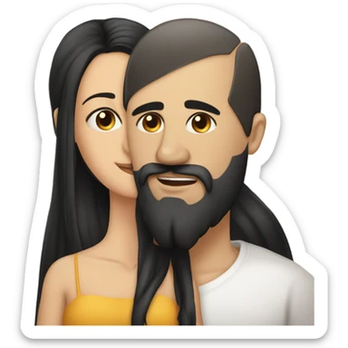 Bald man with black beard and girl long black hair kissing sticker