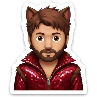 The Wolf Man with brown hair and fur, dark red sequin outfit sticker