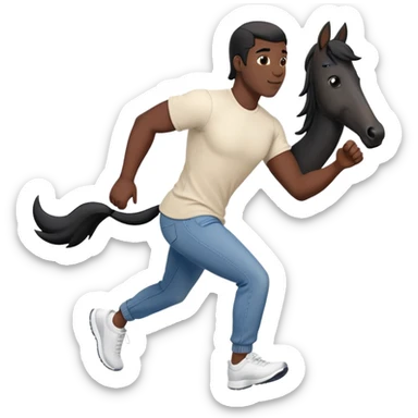 friendly anthropomorphised black stallion in jeans and a t-shirt, jogging upright in standard pose sticker