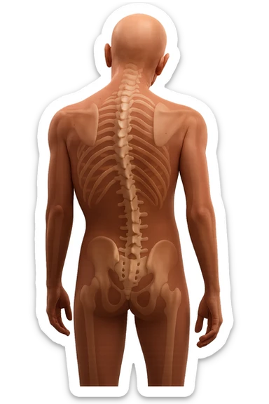 un corpo umano anatomico con spina dorsale anatomica realistica in evidenza e postura storta, iperrealistico 4k sticker