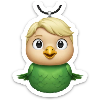 un oiseau classique de profil tout vert et un seul poil blond qui fait une petite bouclette sur le front avec le collier argenté avec des ronds attachés au collier est autour du coup de l’oiseau entre la tête et le corps sticker