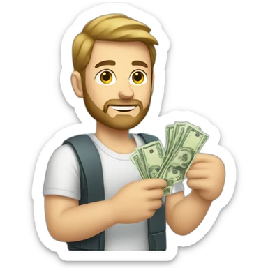 caucasian male with small beard and holding money sticker