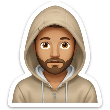 30 year-old man with a neat beard, in a hoodie hood, shows 👍  sticker