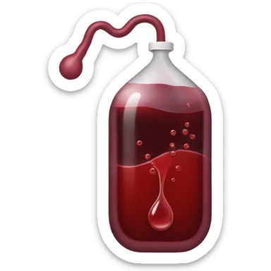 infusion bag with dark red liquid which flows out  sticker