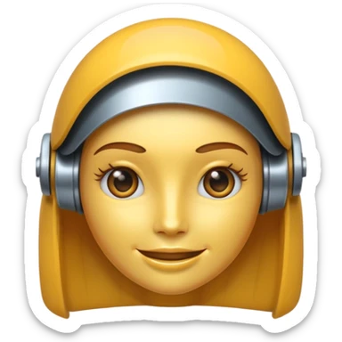 crée un emoji animé d'une tête mi-femme mi Robot Avec un sourire sticker