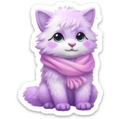 Kawaii cute gorgeous colorful sparkly bright light pastel lilac-pink-white-gradient fantasy ethereal fluffy fursona animal creature with a cute scarf full body sticker