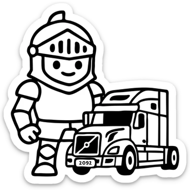 Transform Casper the friendly ghost into a medieval knight in armor, much larger than the white semi truck, cartoon style with transparent background. sticker