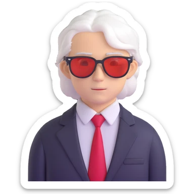 Satoru Gojo anime character with white hair, black suit, red tie, and sunglasses sticker
