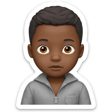 Black baby with straight face in a grey jumpsuit sticker