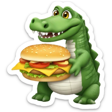 Alligator holding cheeseburger sticker