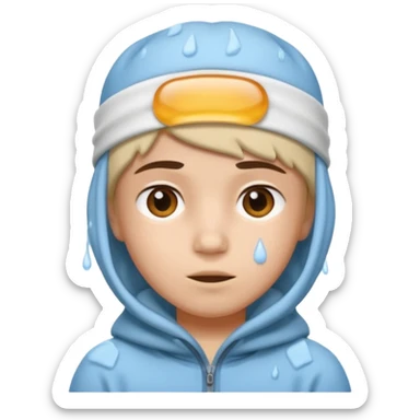 A person with headaches and a cold pack on the head sticker