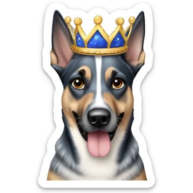 A malinois dark blue merle color with a crown on his head sticker